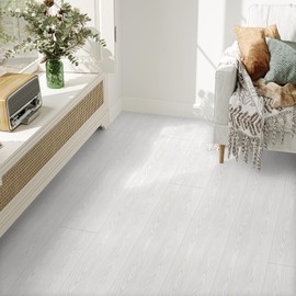 Vinylboden Selbstklebend PVC Bodenbelag Selbstklebend Fliesen Vinyl Holzoptik Bodenaufkleber Wasserdicht Verschleißfest für Küche Wohnzimmer Badezimmer Weiß Holz 30X300cm