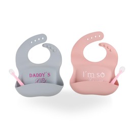 Baberos para Bebe de Silicona Impermeable Con Colector de Alimentos Juego de 2 Piezas Baberitos para Niños y Niñas (Rosa)