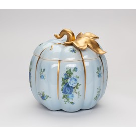Cosmos Gifts Fine Ceramic Thanksgiving Harvest Victorian Rose Blue Pumpkin Cookie Candy Jar, 6-5/8" L