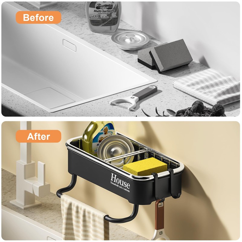 MENGCOOL Sink Caddy, Kitchen Sink Caddy Organiser Sink Sponge Holder