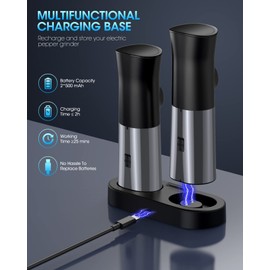 Gravity Electric Salt and Pepper Grinder Set - USB Rechargeable Automatic Grinder - Generous Capacity - Adjustable Fineness - One Handed Operation, Stainless Steel Construction, LED Light
