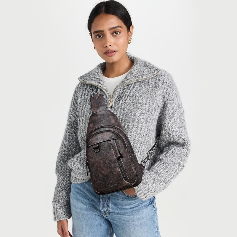 LATMAP 7L Sling Bag for Women Men Leather Small Sling