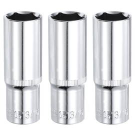 HARFINGTON 3pcs 6-Point Socket 1/2" Drive by 13/16" SAE 3.07" Length Deep Socket CR-V Square Drive Sockets Mirror Polished Chrome Socket Hand Tool for Car Repair Mechanical Maintenance