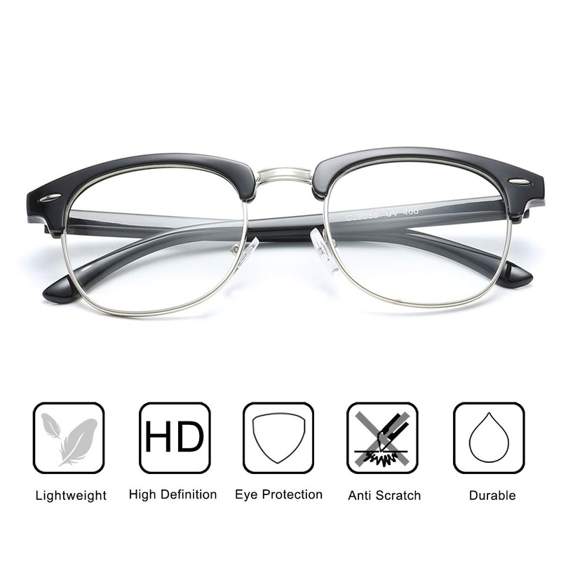 aisswzber Fashion Vintage Classic Semi-Rimless Half Frame Clear Lens Glasses