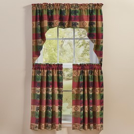 Park Designs Pinecones and Trees Jacquard Swags Pair 72" x 36", Striped Multicolor Swags for Rustic Cabin and Lodge Home Decor, Light Filtering Forest Inspired Curtains for Country Style Decorating