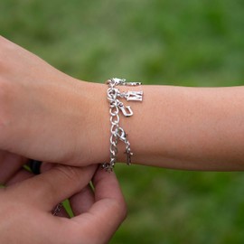 Bungsa Letter Pendant, Silver, with Crystal, Small Charms for Charm Bracelet/Necklace/Earrings, for Women/Children/Men, Letters A, B, C, D, E, F, G, H, I, J, K, L, M, N, O, P, R, S, T, U, V, W or Z,