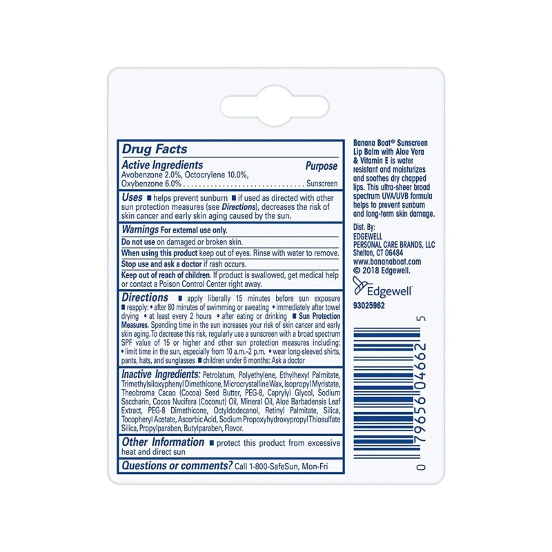 Banana Boat Sunscreen Lip Balm with Aloe Vera Lip Protection,