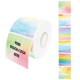 Yeachlaing 2"x2" Rainbow Square Thermal Label Stickers,Self-Adhesive Square Direct Thermal Labels,500 Sheets with Perforation Line in ROLL