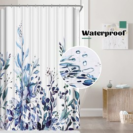 Hoisy Shower Curtain Washable Flowers Shower Curtains for Bathtubs Shower Curtain 120 x 180 cm Plants Made of Polyeater Fabric