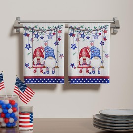 XCHI Wood Swing Gnomes America Stars Patriotic 4th of July Memorial Day Independence Day Kitchen Towels Dish Towels 18x26 Inch Set of 2 Home Decorations Hand Towels Drying Dishcloth