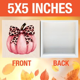 Cute Fall Decor Preppy Pink Pumpkin Fall Decorations Pink Leopard Bow Autumn Decor for Home Office Autumn Decorations for Desk Table 5 x 5 inches