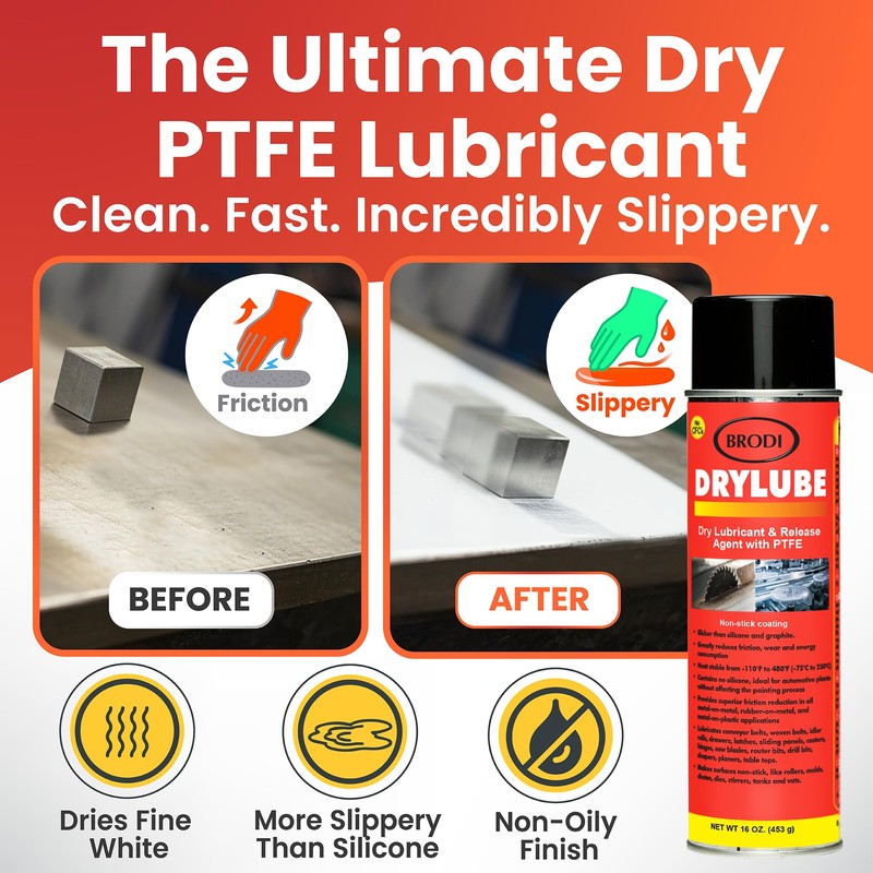 DryLube Dry Lubricant Spray, PTFE Infused, Industrial-Strength, Non-Oily, Fast-Drying, Silicone-Free,