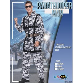 EraSpooky Men Paratrooper Costume Military Camouflage Jumpsuit with Harness