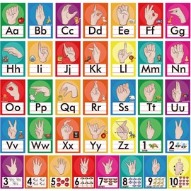 YIYDONG 36 Pieces ASL Alphabet Line Bulletin Board Set ABC Number Sign Language Flash Cards Wall Decorations for Pre-School Kindergarten Elementary Classroom Nursery Homeschool (Bright Colors)