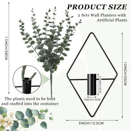 Jexine Hanging Planters with Artificial Eucalyptus Metal Hanging Vase Indoor Plants Holder Modern Geometric Boho Bathroom Wall Decor for Living Room Home Office (Black,4 Pcs)