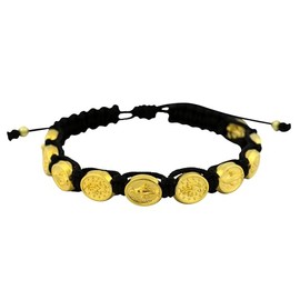 Black Woven Bracelet with 10 Gold-Tone Miraculous Medal Beads | Great Catholic Gift for First Communion and Confirmation | Adjustable for Comfortable Fit | Stylish Religious Accessory