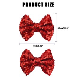 4 Pcs Christmas Sequin Hair Glitter Bows Clips Hair Accessories,Sparkling Bling Bow HairPins for Holiday Party Gifts (Red)