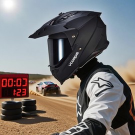 VS-908 Dual Sport Adventure Motorcycle Helmet Full Face, Dirt Bike, Motocross, Off-Road, ATV, UTV for Adults Men DOT Approved (Matte Black, L)