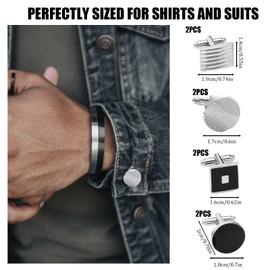 4 Pairs Cufflinks for Men, Elegant Cuff Links Set for Wedding Business Graduation, Alloy Cufflinks for Formal Occasions