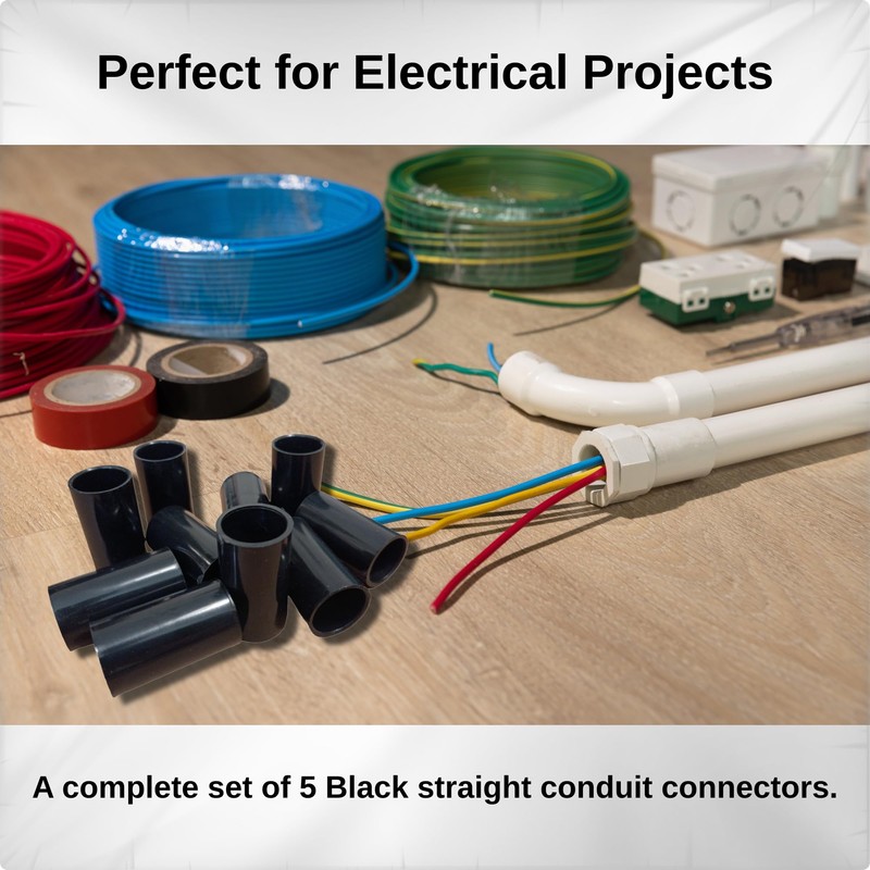 Black 20mm PVC Conduit Straight Couplers - Push-Fit Joiners -