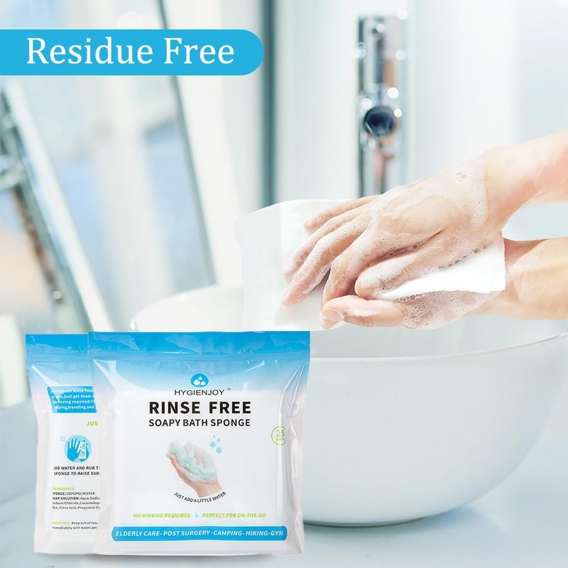 HYGIENJOY-21% Larger,No Rinse Bathing Wipes for Adults-Rinse Free Bath Sponges,Soap