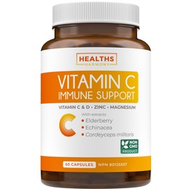 Healths Harmony Vitamin C Immune Support Supplement - Immunity Boost Blend with Elderberry Vit C Zinc for Daily & Seasonal Support - Immunity Supplement - Vitamin C Supplement - 60 Vitamin C Capsules, 1 Month Supply