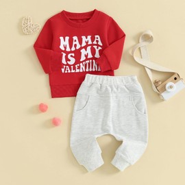Ursobutegl Toddler Baby Boy Girl Valentines Outfit Mr Steal Your Heart Long Sleeve Sweatshirt Pullover Pants Clothes Set (Gray, 6-12 Months)