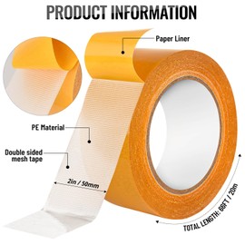 WDAHDHP WDAHDHP Strong Adhesive Double-Sided Mesh Tape, 2 in  66 FT (20m) High Sticky Clear Tape, Fabric Tape Heavy Duty for Fixing Carpet, Rug, Cushion, Poster, DIY Crafts