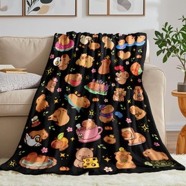 NieNeaNia Capybara Blanket Gifts Warm Flannel Capybara Themed Throw Blanket Capybaras Blankets Decor Bedding 50"x40"
