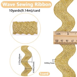 GORGECRAFT 1.58 Inch/40mm Metallic Gold Rick Rack 10 Yards Christmas RIC Rac Trim for Sewing Jumbo Rickrack Zig Zag Wave Bending Fringe Lace Trim Braided Fabric Edge Trimming for Crafts Gift Wrapping