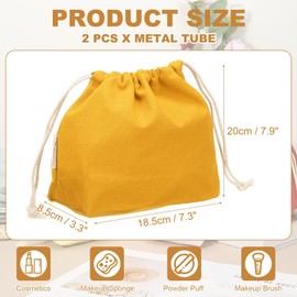 sourcing map 2 Pcs Drawstring Makeup Bag, 7.3" Canvas Cosmetic Bag Women's Make Up Bags Toiletry Organizer Pouch for Travel Toiletries Accessories, Orange