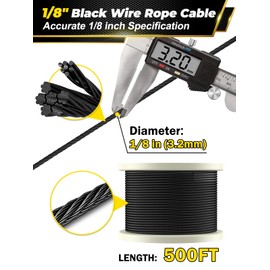TooTaci 500FT 1/8 Stainless Steel Cable, T316 Black Braided Steel Wire Rope 7×7 Strands, Outdoor Marine Grade Black Aircraft Cable Wire for Deck Cable Railing Systems, DIY Balustrade, Porch Railing