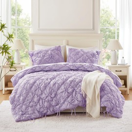 Intelligent Design Full Comforter Set – Purple Lily Puffy Floral Shabby Chic Boho Bedding Comforter Set, Pinch Pleat Bedding Sets, Ultra-Soft, Lightweight & All-Season, Full/Queen