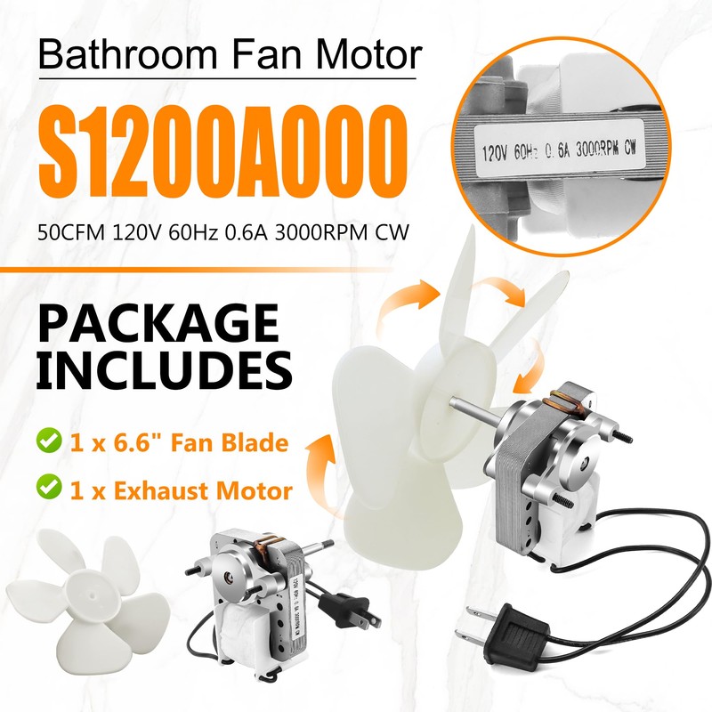 S1200A000 Quiet Bathroom Vent Fan Motor Replacement Compatible with Br-oan