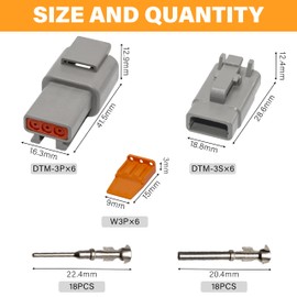 Deutsch DTM Grey 3 Pin Connectors 6 Sets, Waterproof Electrical Wire Connector with Stamped Contacts and Seal Plug for Truck, Off-Road Vehicles, Construction, Agriculture, Marine, Motorcycle Wiring