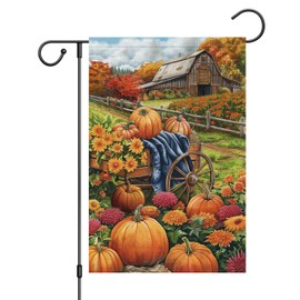 Louise Maelys Fall Farmhouse Pumpkin Garden Flag 12x18 Inch Double Sided, Small Burlap Thanksgiving Pumpkins Autumn Yard Flags Outside Outdoor House Decor(Only Flag)