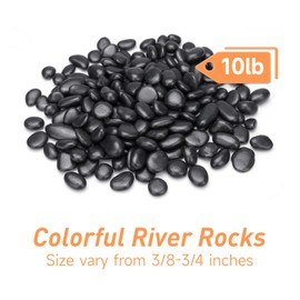 Pulovin 10 lbs Black Pebbles for Indoor Plants, Succulent, Bamboo, Vase, 3/8" Plant Rocks for Pots Indoor, Small River Rocks Decorative Pea Gravel, Highly Polished
