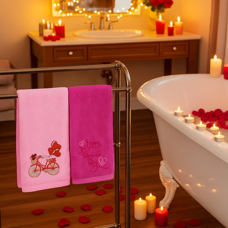 SmoothNovelty 2 Pcs Valentines Hand Towels for Bathroom 29.5 x