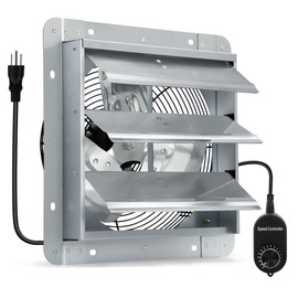 Hipoilk 14 Inch Shutter Exhaust Fan with Speed Controller and Power Cord, High Power Wall Mount Attic Fan for Greenhouses, Sheds, Garages, Chicken Coops, Barns Ventilation, 1088 CFM