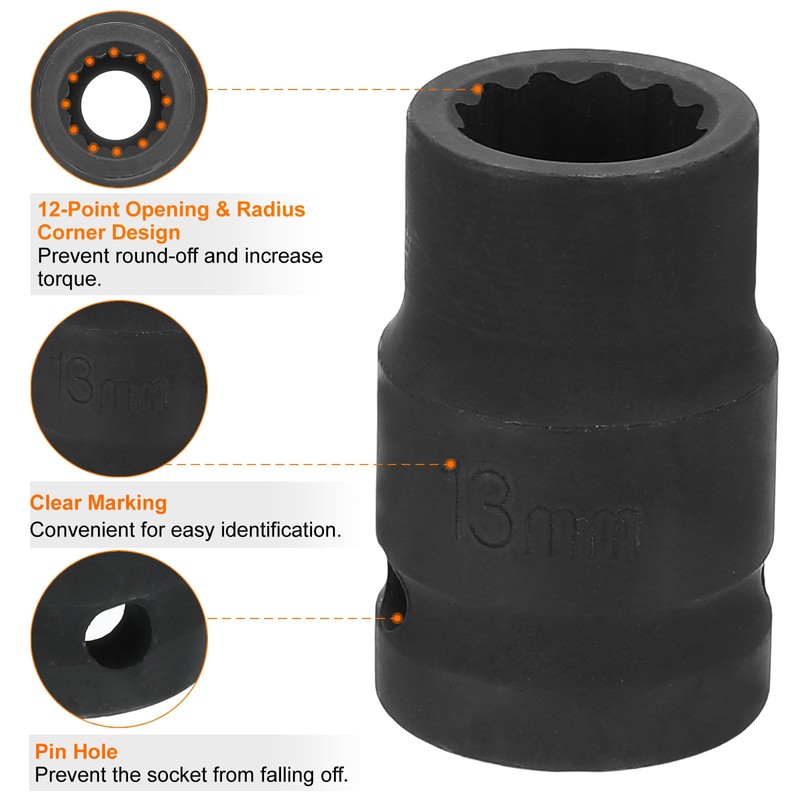 sourcing map 12-Point Impact Socket 1/2 Inch Drive 13mm Metric