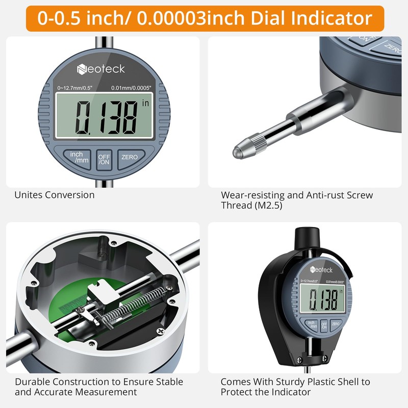Neoteck Bore Gauge Set Digital Indicator Dial Bore Gauge (2-6"/0.0005")