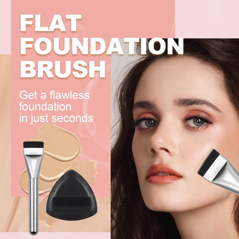 Flat Foundation Brush with Puff, Beautyfactor Ultral Thin Spatula Makeup