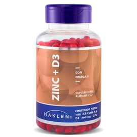 Maklen Zinc  Vitamina D3 y Omega 3 - Frmula Avanzada para Bienestar Integral. Refuerzo para los Huesos y Defensas - 180 Softgels de 700 mg            