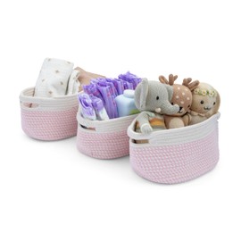 Woven Storage Basket 3 Pack - Medium Woven Basket Cotton Rope Blanket Basket Closet Baskets with Handles Woven Storage Bins Wicker Storage Basket for Blankets Living Room Shelf Baskets for Storage