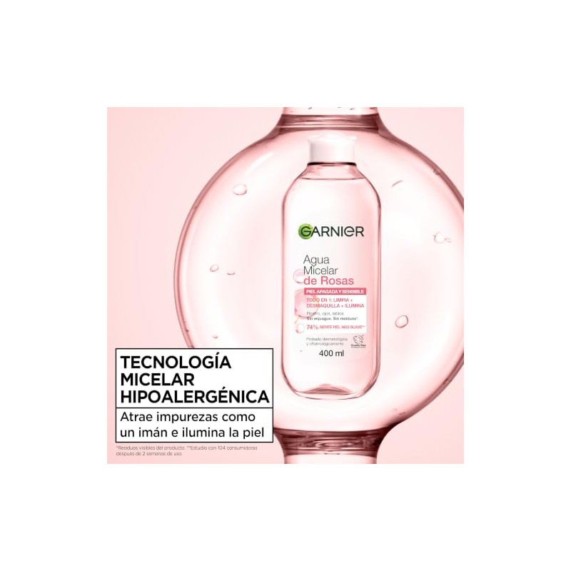 Garnier Skin Active Agua micelar desmaquillante con Agua de Rosas,