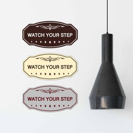Signs ByLITA Victorian Watch Your Step Wall or Door Sign | Durable Material & Easy Installation | Safety Signage (Brushed Silver) - Small 1 Pack