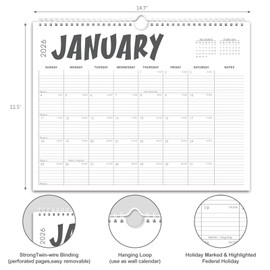 Vibrant Focus Wall Calendar 2025, 2025-2026 Calendar Wall from Jul. 2025 to Dec. 2026, 14.7" X 11.5" Paper Monthly Planner Wall Hanging Calendar with Thick Paper for Office Home Planning & Organizing (wall calendar B)