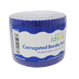 Bright Ideas Ultra Blue, 10cm x 7.5m Corrugated Border Roll for School Displays. BI8207.