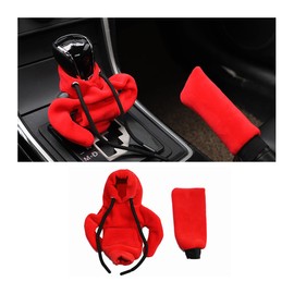 FALVFUN Car Gear Shift Hoodie & Handle Cover, Fashionable Vehicle Handbrake Gear Shift Knob Cover, Cute Auto Interior Gadgets Decor Accessories, Universal for SUV Sedan Truck (Orange)