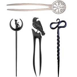 4Pcs Viking Metal Hair Pins, Witch Hair Chopsticks, Goth Hair Accessories Jewelry for Women